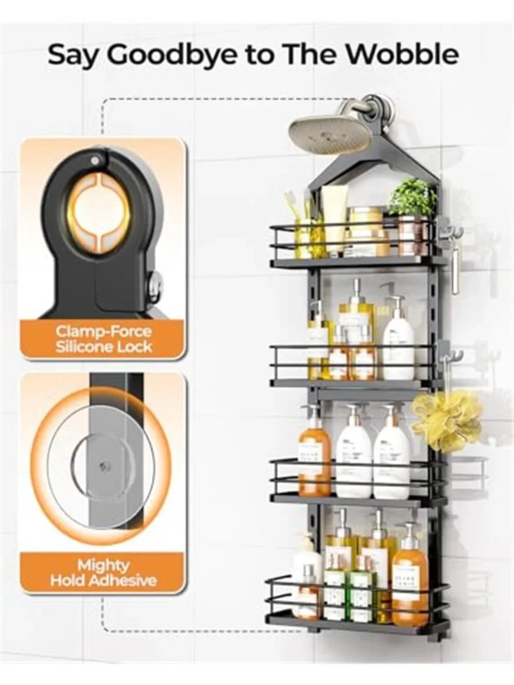 4 Tier Hanging Shower Caddy Adjustable Black Bathroom Shelf Organizer Basket